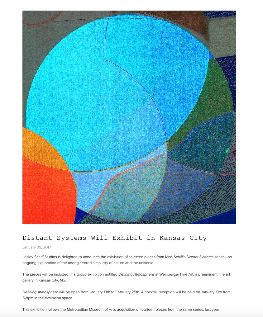 Article about Lesley Schiff's Distant Systems project